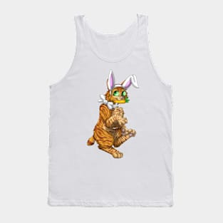 Bobtail BunnyCat: Ginger Tabby (White) Tank Top